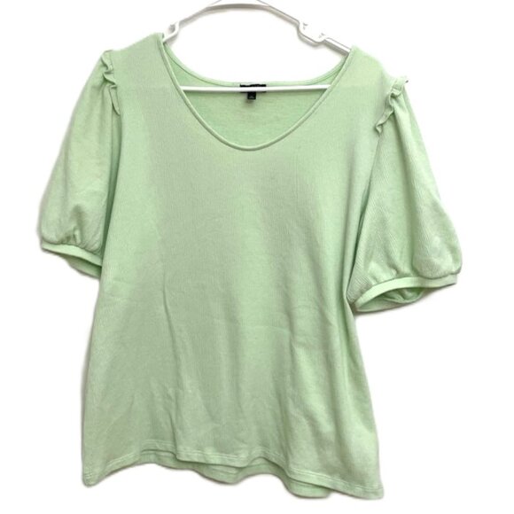 Talbots Tops - Talbots Plus Top Women’s 1X Green V Scoop Ruffle Shoulder Cotton Blend Textured